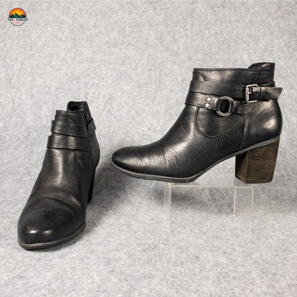 Josef Seibel Ankle Booties Black Leather Biker Rocker Block Heels Women's Sz 41 - Picture 1 of 11